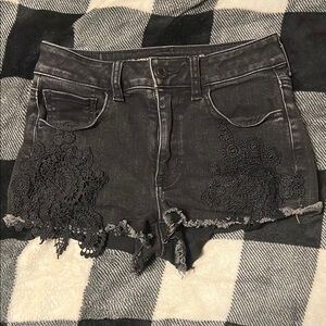 American Eagle Outfitters Super Super Stretch X Black Lace Trim Shorts size 2